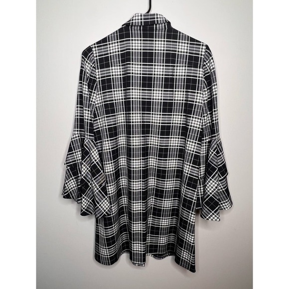Alice + Olivia Jem Plaid Ruffle Bell Sleeve Button Shirt Dress Black Women's S/P - Picture 12 of 13